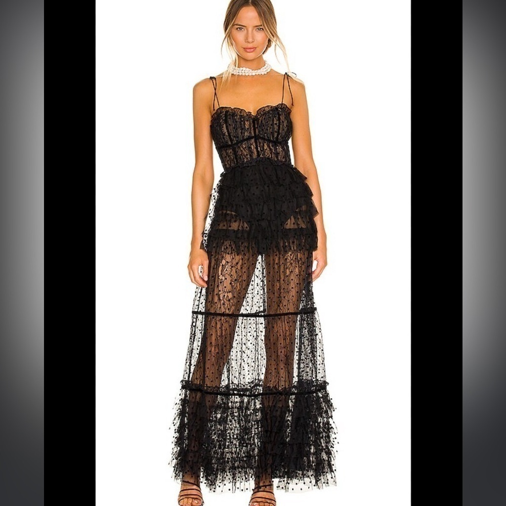 For Love and Lemons Jourdan Maxi Dress Black lace ruffle